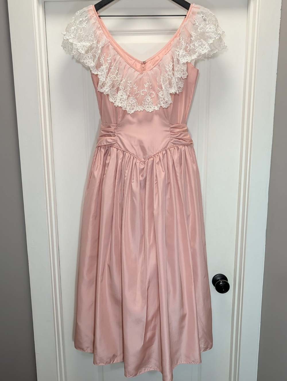 Vintage Princess Rare Blush Pink Lace Trim Maxi Dress